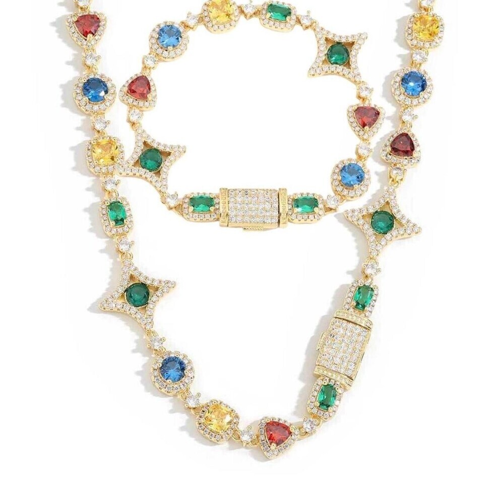 Multicolored Gemstone Necklace Bracelet set 20inch and 8inch